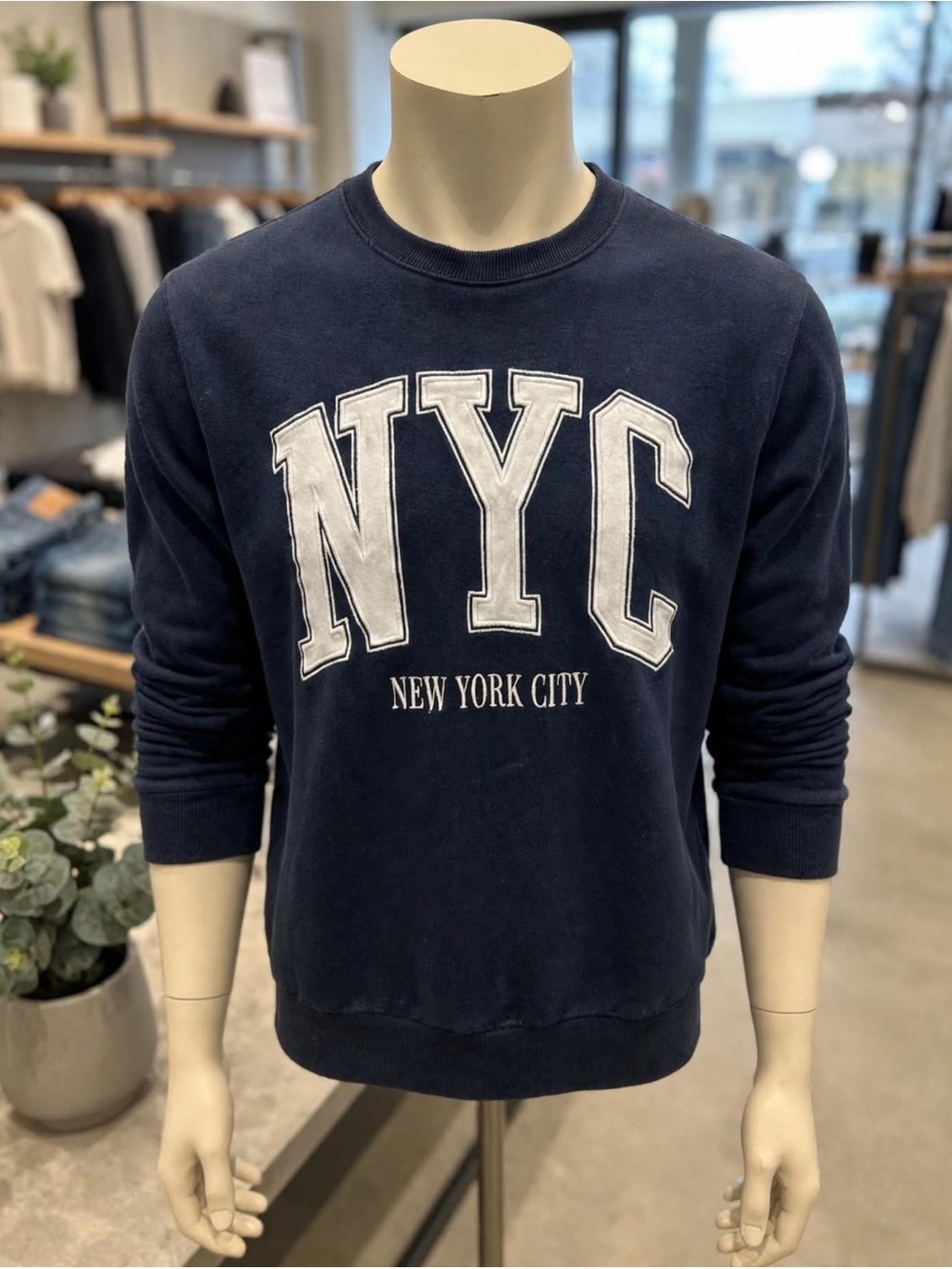 Hollister Navy Crewneck Sweatshirt with White NYC Logo